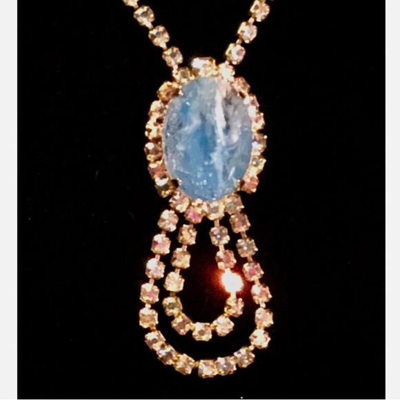 VTG Clear AB Rhinestone and Sky Blue Stone Pendant Necklace~ Occasion Wedding - Picture 5 of 10